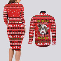 Give Your Heart Pitbull Dog Christmas Couples Matching Long Sleeve Bodycon Dress and Long Sleeve Button Shirt Xmas Holiday Patterns - Wonder Print Shop