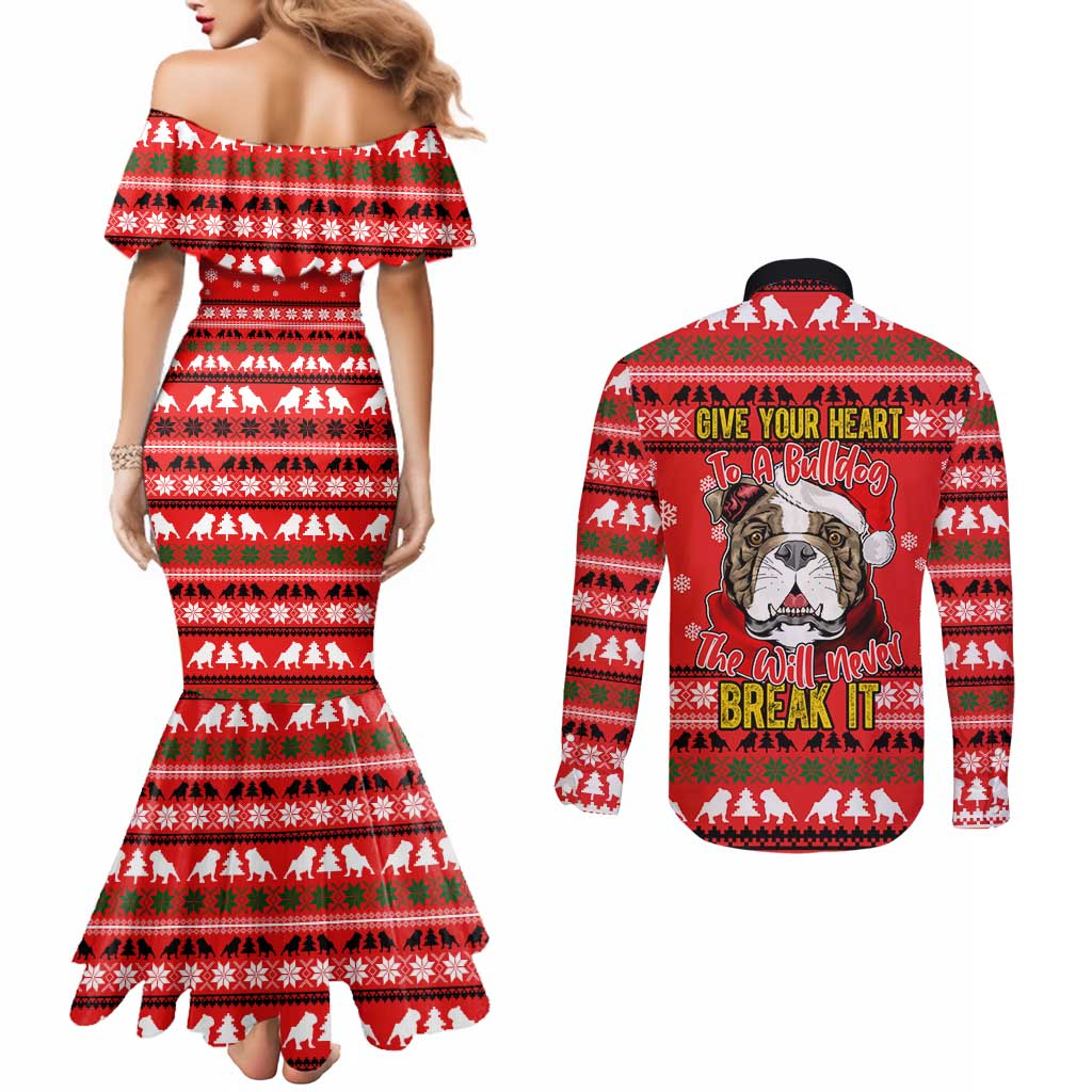 Give Your Heart Pitbull Dog Christmas Couples Matching Mermaid Dress and Long Sleeve Button Shirt Xmas Holiday Patterns - Wonder Print Shop