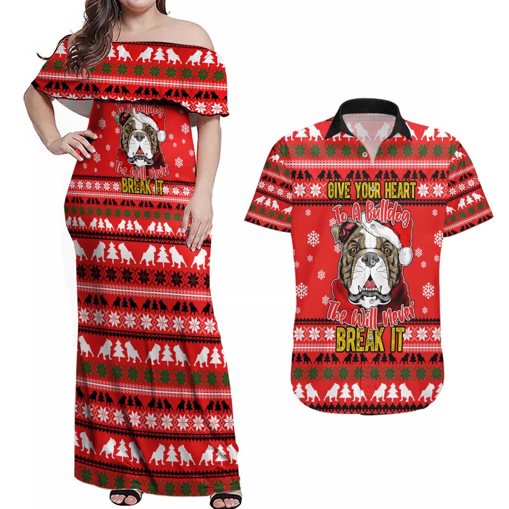 Give Your Heart Pitbull Dog Christmas Couples Matching Off Shoulder Maxi Dress and Hawaiian Shirt Xmas Holiday Patterns - Wonder Print Shop