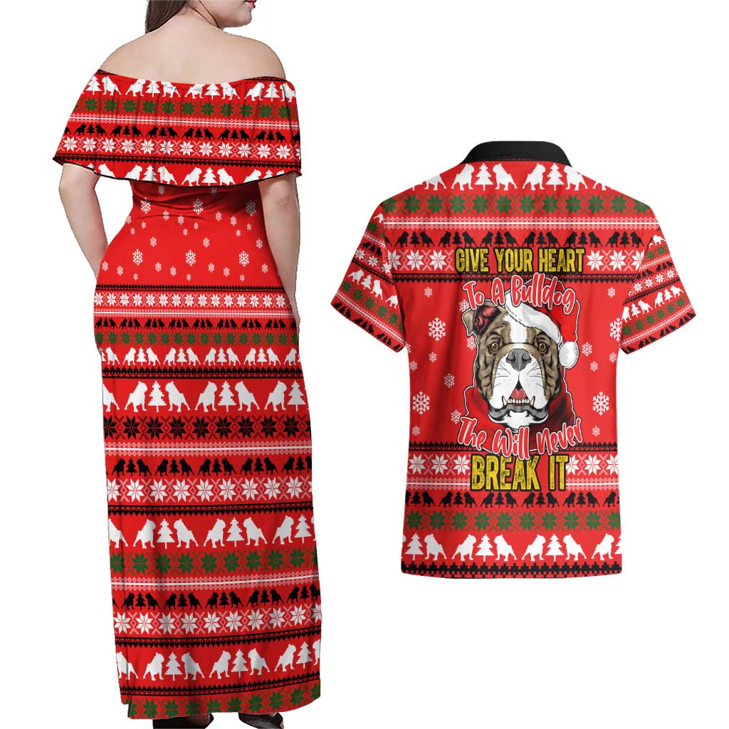 Give Your Heart Pitbull Dog Christmas Couples Matching Off Shoulder Maxi Dress and Hawaiian Shirt Xmas Holiday Patterns - Wonder Print Shop