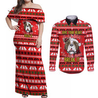 Give Your Heart Pitbull Dog Christmas Couples Matching Off Shoulder Maxi Dress and Long Sleeve Button Shirt Xmas Holiday Patterns - Wonder Print Shop