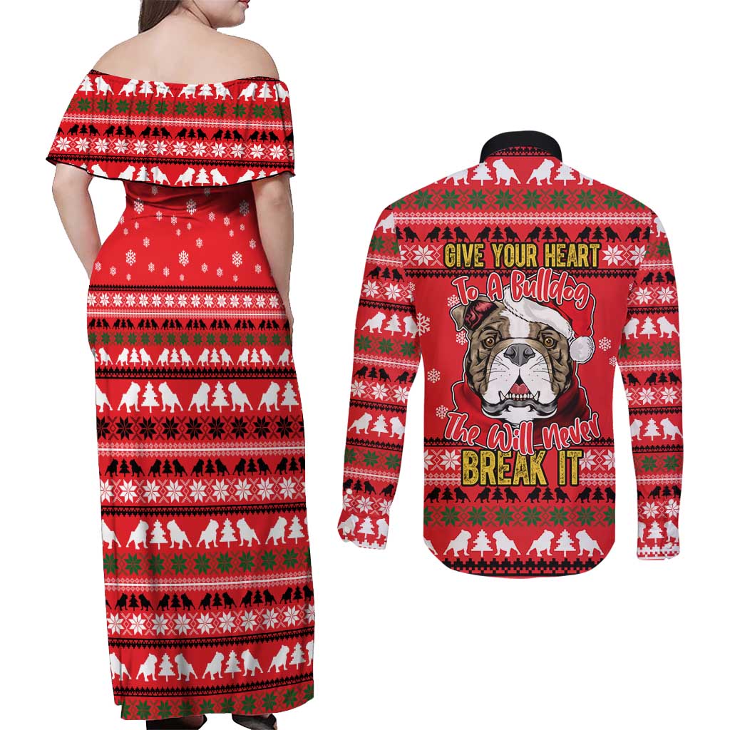 Give Your Heart Pitbull Dog Christmas Couples Matching Off Shoulder Maxi Dress and Long Sleeve Button Shirt Xmas Holiday Patterns - Wonder Print Shop