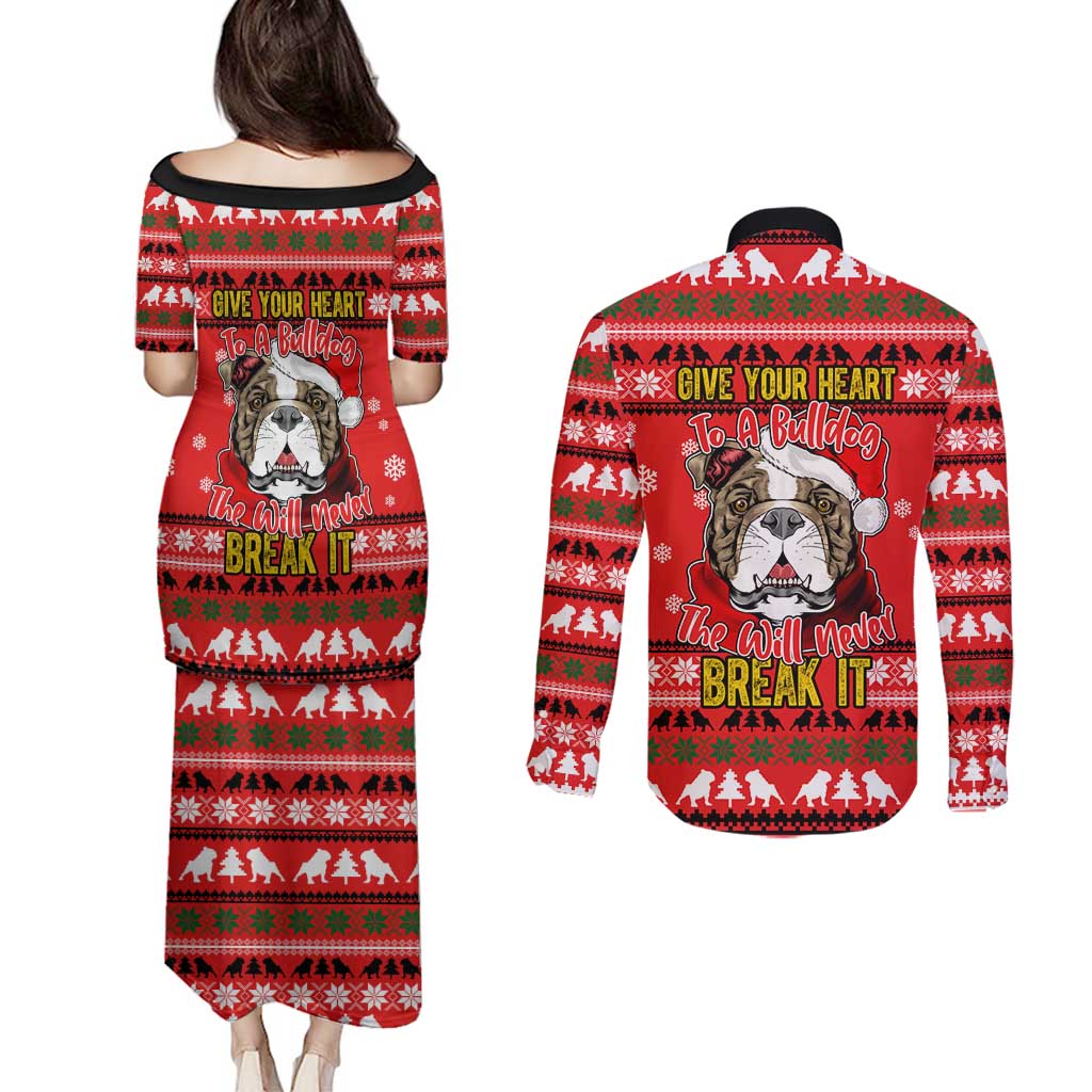 Give Your Heart Pitbull Dog Christmas Couples Matching Puletasi and Long Sleeve Button Shirt Xmas Holiday Patterns - Wonder Print Shop