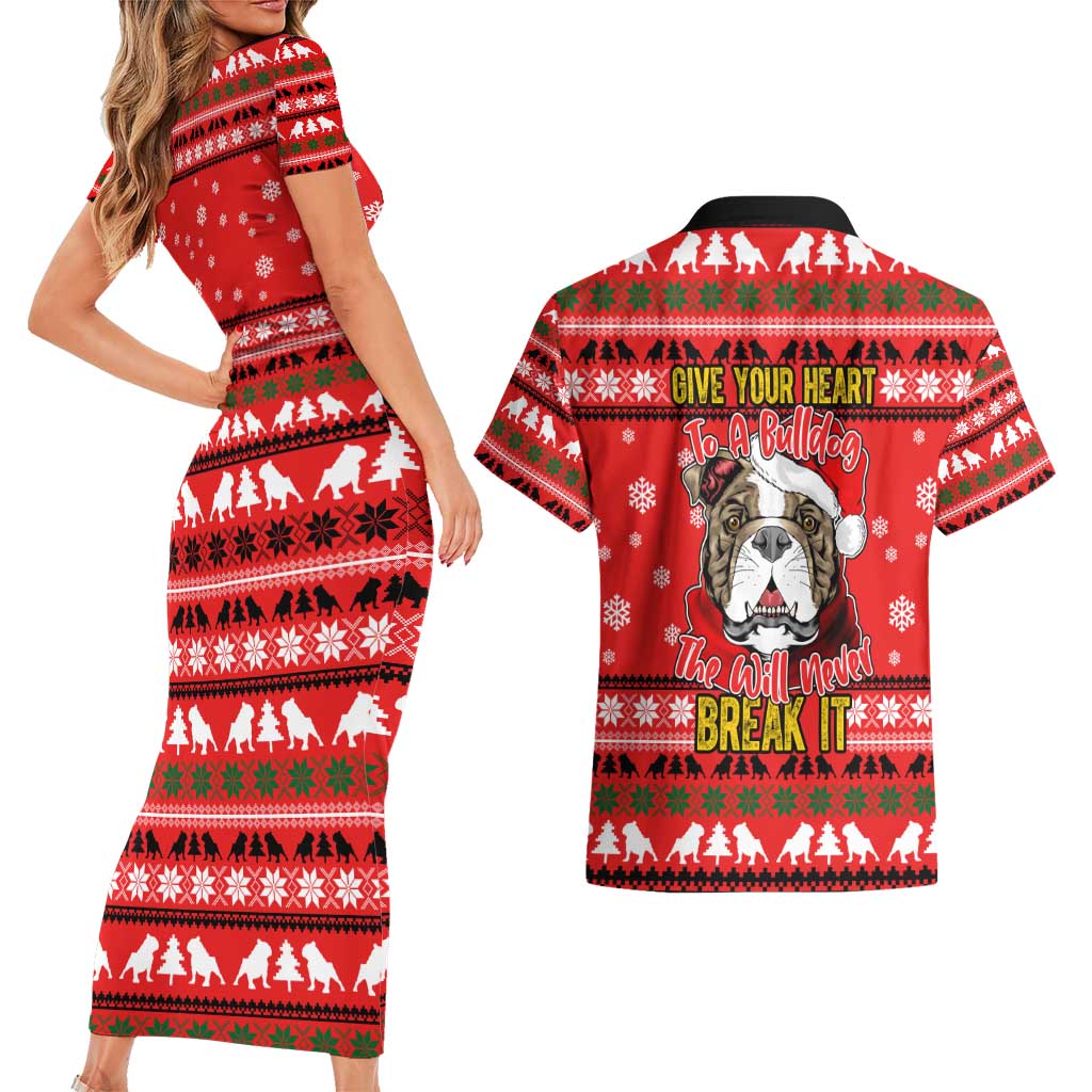 Give Your Heart Pitbull Dog Christmas Couples Matching Short Sleeve Bodycon Dress and Hawaiian Shirt Xmas Holiday Patterns - Wonder Print Shop