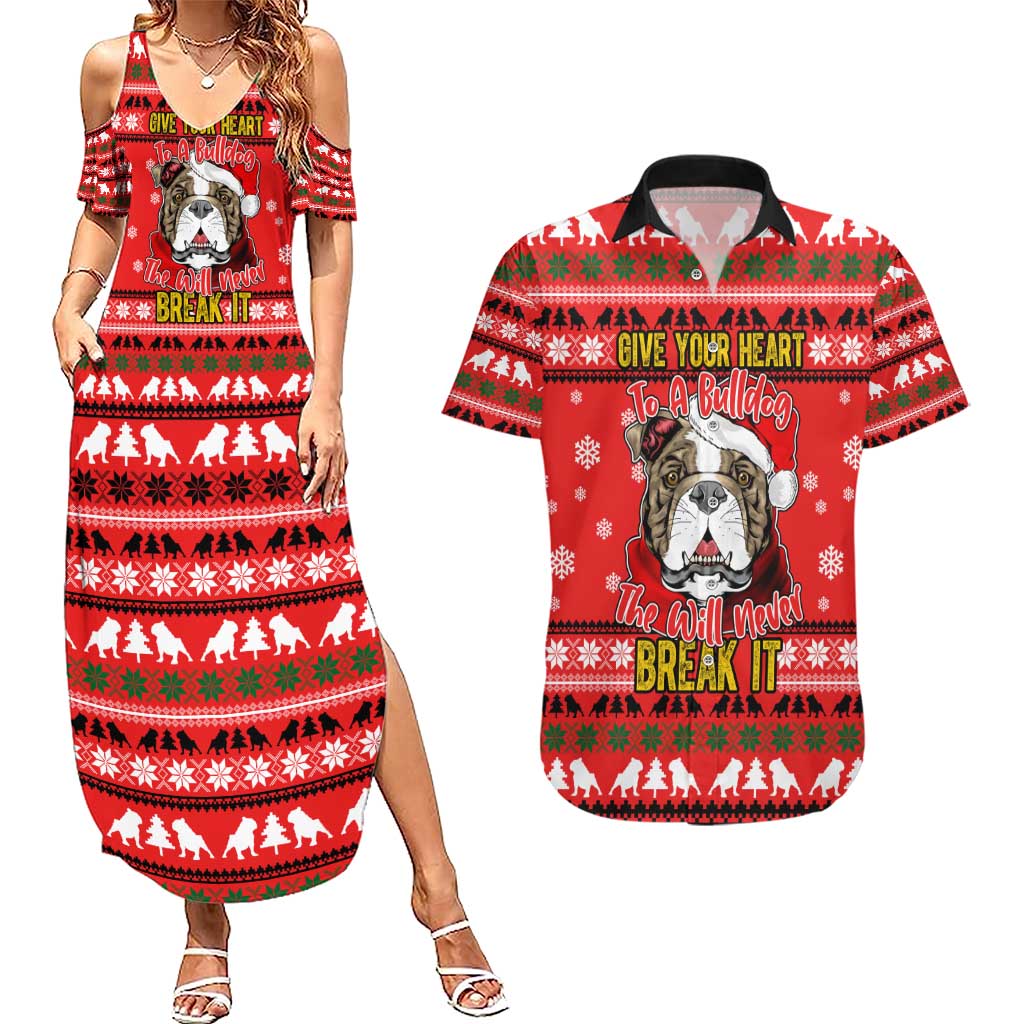 Give Your Heart Pitbull Dog Christmas Couples Matching Summer Maxi Dress and Hawaiian Shirt Xmas Holiday Patterns - Wonder Print Shop