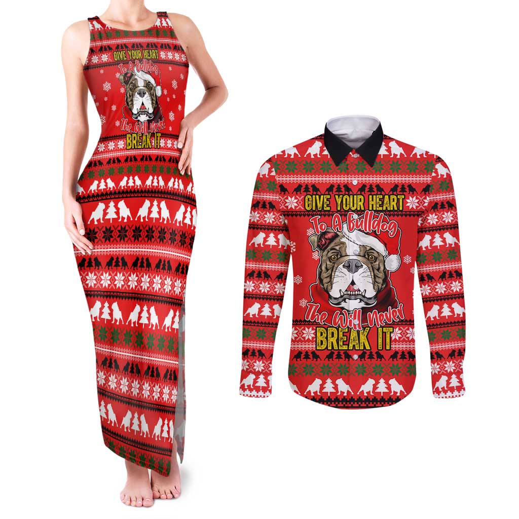 Give Your Heart Pitbull Dog Christmas Couples Matching Tank Maxi Dress and Long Sleeve Button Shirt Xmas Holiday Patterns - Wonder Print Shop
