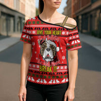 Give Your Heart Pitbull Dog Christmas Cross Shoulder Shirt Xmas Holiday Patterns - Wonder Print Shop