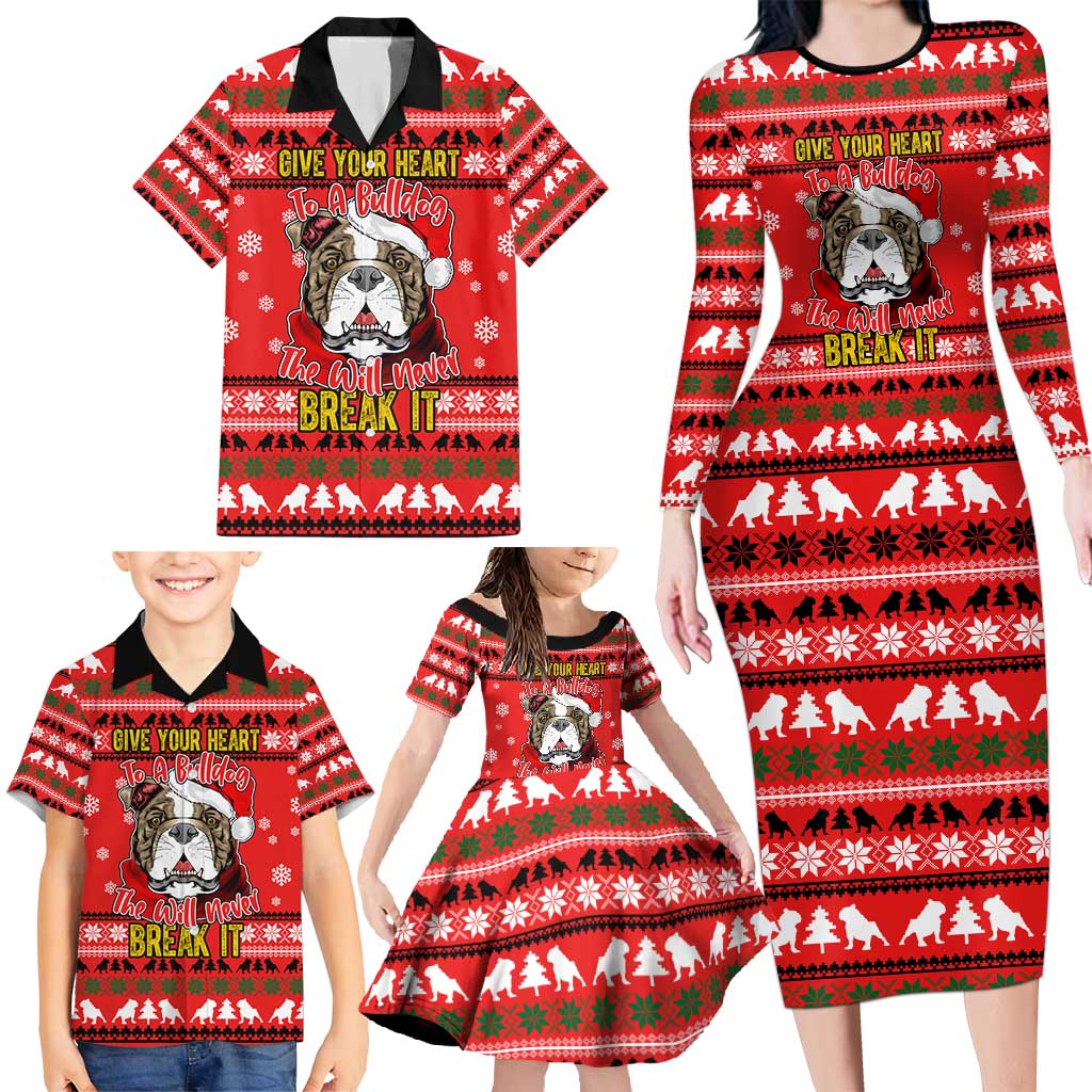 Give Your Heart Pitbull Dog Christmas Family Matching Long Sleeve Bodycon Dress and Hawaiian Shirt Xmas Holiday Patterns - Wonder Print Shop