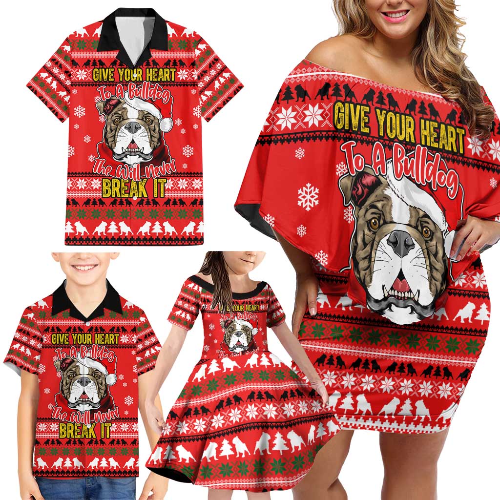 Give Your Heart Pitbull Dog Christmas Family Matching Off Shoulder Short Dress and Hawaiian Shirt Xmas Holiday Patterns - Wonder Print Shop