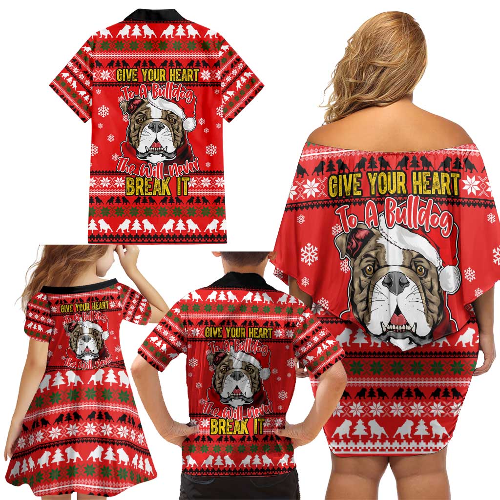 Give Your Heart Pitbull Dog Christmas Family Matching Off Shoulder Short Dress and Hawaiian Shirt Xmas Holiday Patterns - Wonder Print Shop