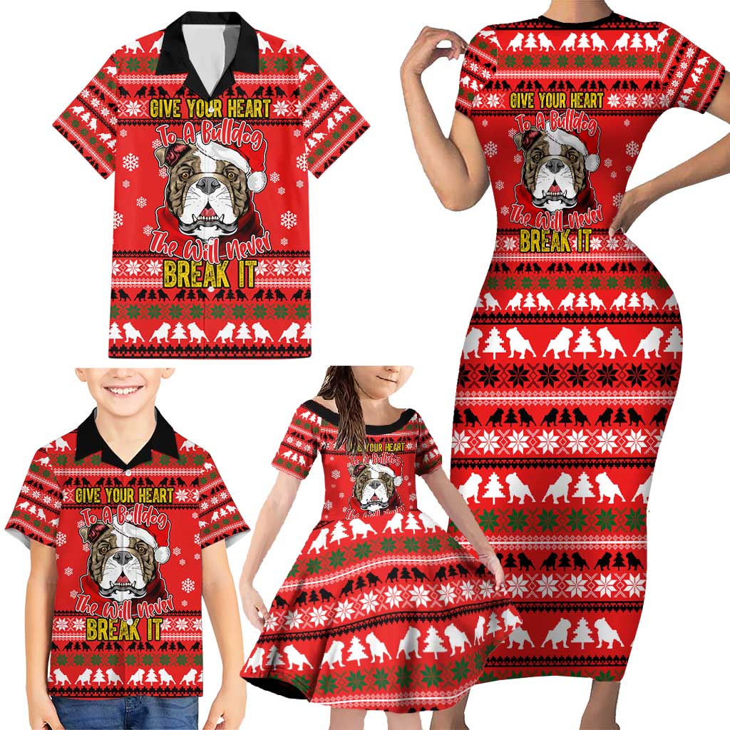 Give Your Heart Pitbull Dog Christmas Family Matching Short Sleeve Bodycon Dress and Hawaiian Shirt Xmas Holiday Patterns - Wonder Print Shop