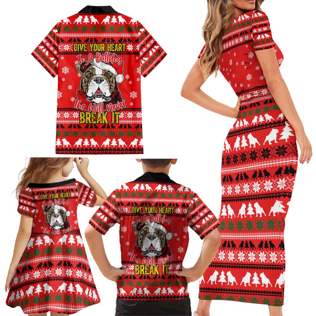 Give Your Heart Pitbull Dog Christmas Family Matching Short Sleeve Bodycon Dress and Hawaiian Shirt Xmas Holiday Patterns - Wonder Print Shop