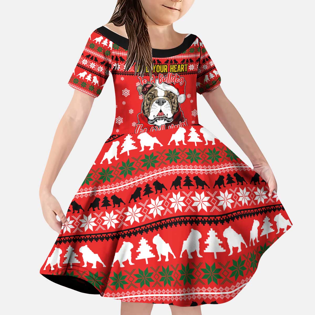 Give Your Heart Pitbull Dog Christmas Kid Short Sleeve Dress Xmas Holiday Patterns - Wonder Print Shop