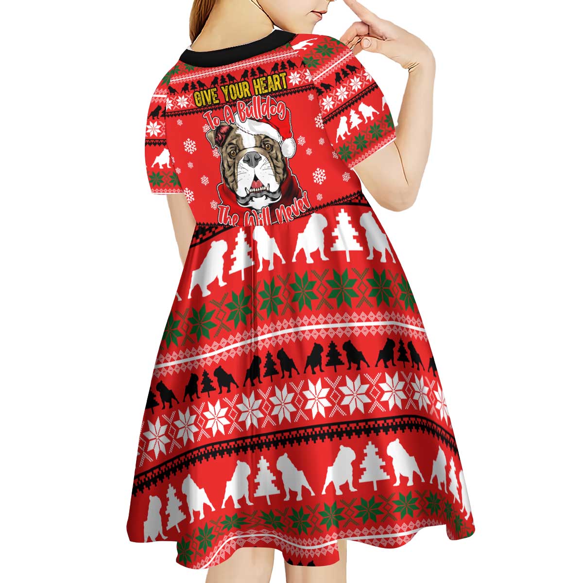 Give Your Heart Pitbull Dog Christmas Kid Short Sleeve Dress Xmas Holiday Patterns - Wonder Print Shop