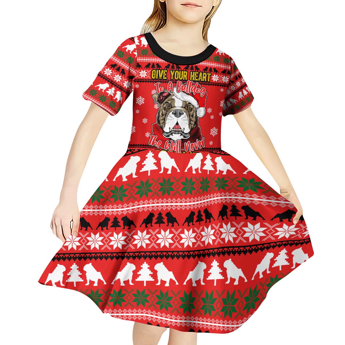 Give Your Heart Pitbull Dog Christmas Kid Short Sleeve Dress Xmas Holiday Patterns - Wonder Print Shop