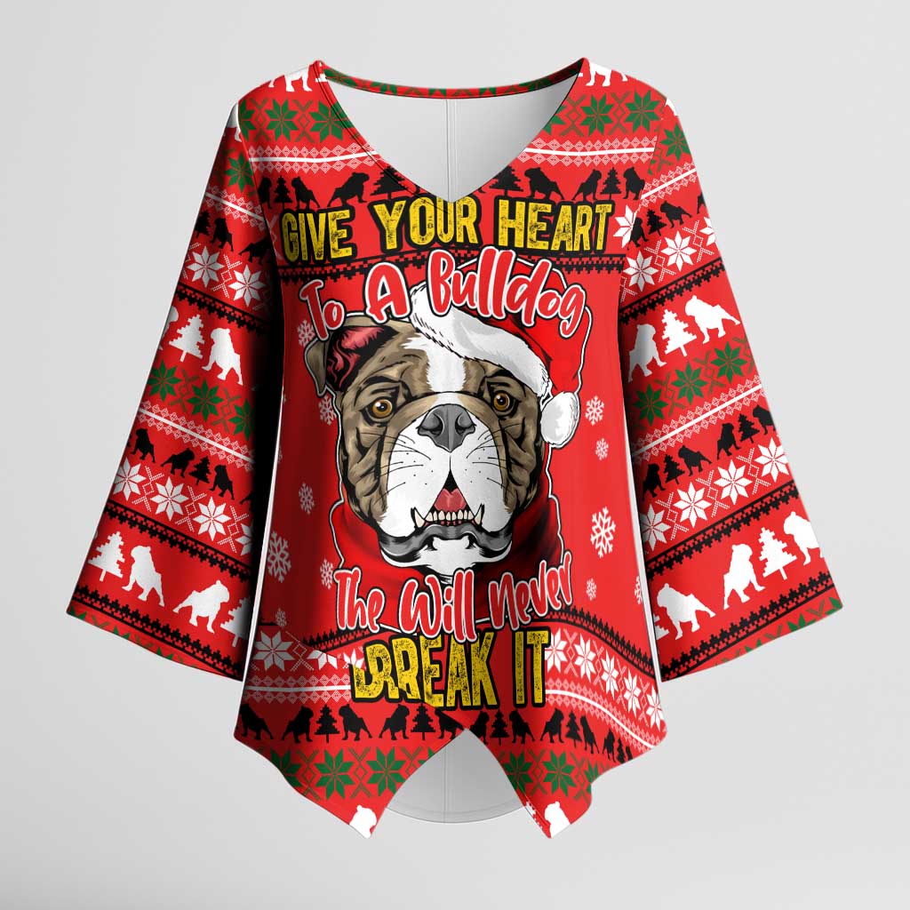 Give Your Heart Pitbull Dog Christmas Kimono Sleeve Blouse Xmas Holiday Patterns - Wonder Print Shop