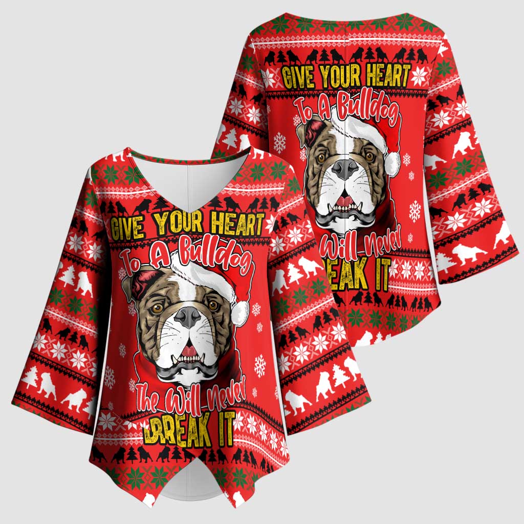 Give Your Heart Pitbull Dog Christmas Kimono Sleeve Blouse Xmas Holiday Patterns - Wonder Print Shop
