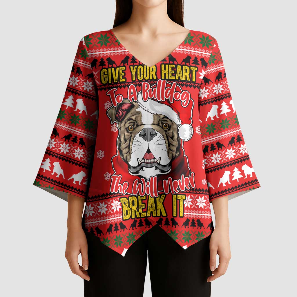 Give Your Heart Pitbull Dog Christmas Kimono Sleeve Blouse Xmas Holiday Patterns - Wonder Print Shop