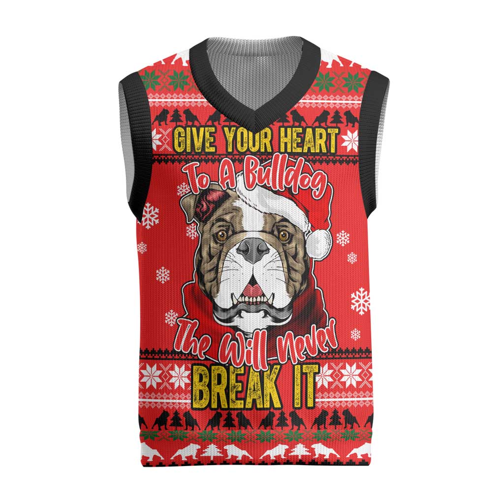 Give Your Heart Pitbull Dog Christmas Knitted V-Neck Vest Xmas Holiday Patterns - Wonder Print Shop