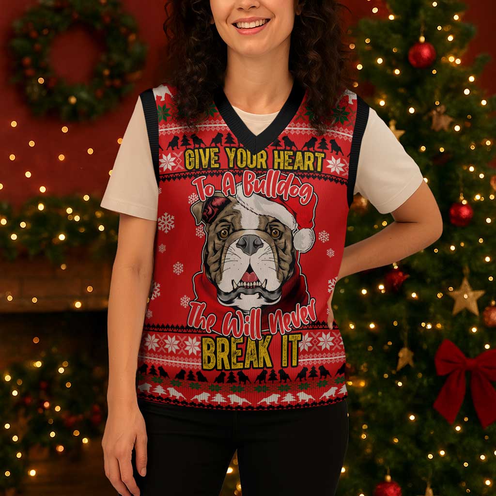 Give Your Heart Pitbull Dog Christmas Knitted V-Neck Vest Xmas Holiday Patterns - Wonder Print Shop