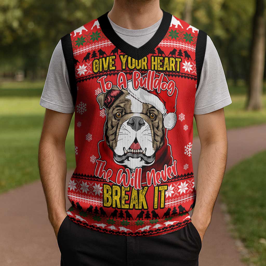 Give Your Heart Pitbull Dog Christmas Knitted V-Neck Vest Xmas Holiday Patterns - Wonder Print Shop