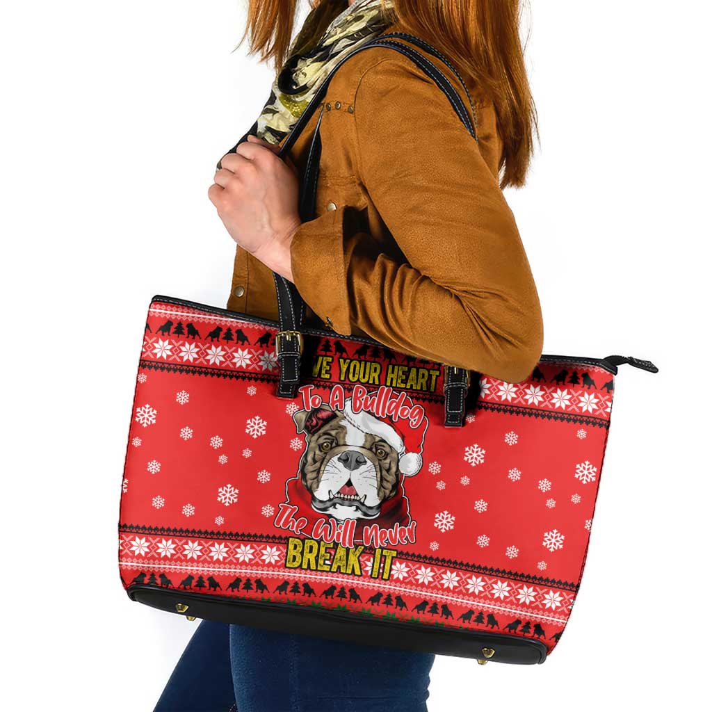 Give Your Heart Pitbull Dog Christmas Leather Tote Bag Xmas Holiday Patterns - Wonder Print Shop