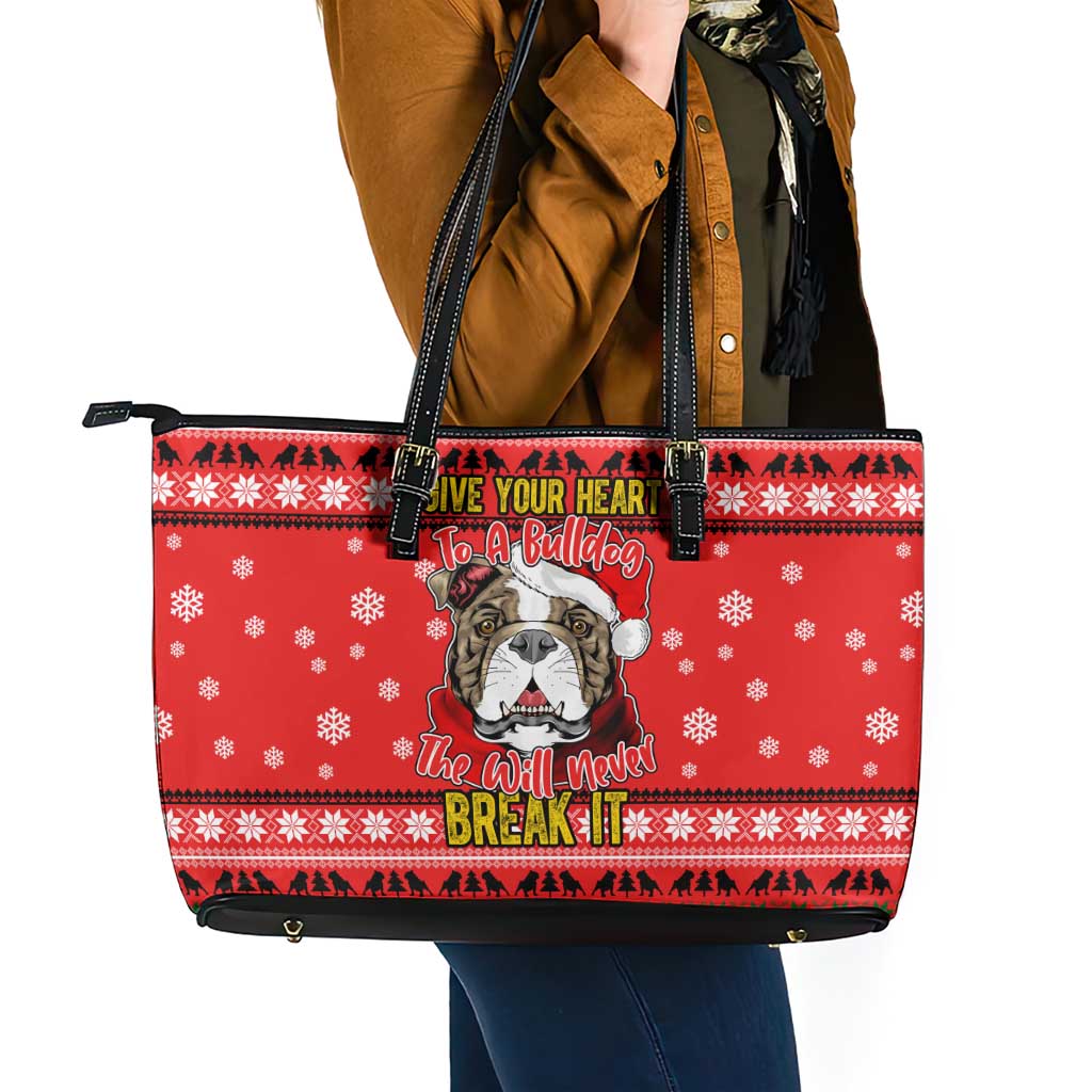 Give Your Heart Pitbull Dog Christmas Leather Tote Bag Xmas Holiday Patterns - Wonder Print Shop