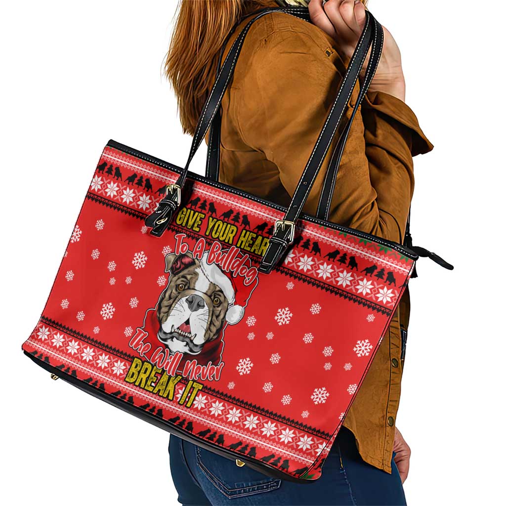Give Your Heart Pitbull Dog Christmas Leather Tote Bag Xmas Holiday Patterns - Wonder Print Shop