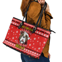 Give Your Heart Pitbull Dog Christmas Leather Tote Bag Xmas Holiday Patterns - Wonder Print Shop