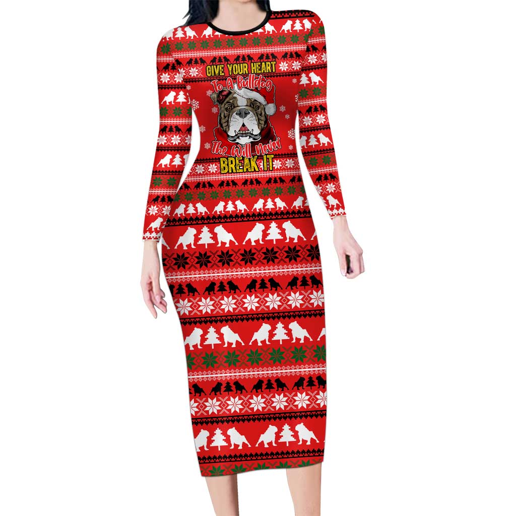 Give Your Heart Pitbull Dog Christmas Long Sleeve Bodycon Dress Xmas Holiday Patterns - Wonder Print Shop