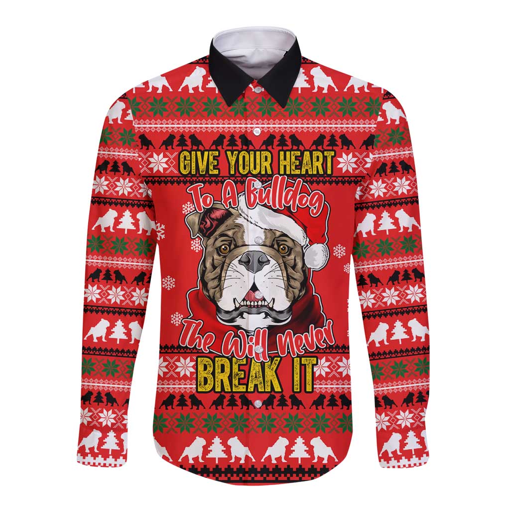 Give Your Heart Pitbull Dog Christmas Long Sleeve Button Shirt Xmas Holiday Patterns - Wonder Print Shop