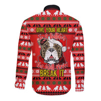Give Your Heart Pitbull Dog Christmas Long Sleeve Button Shirt Xmas Holiday Patterns - Wonder Print Shop