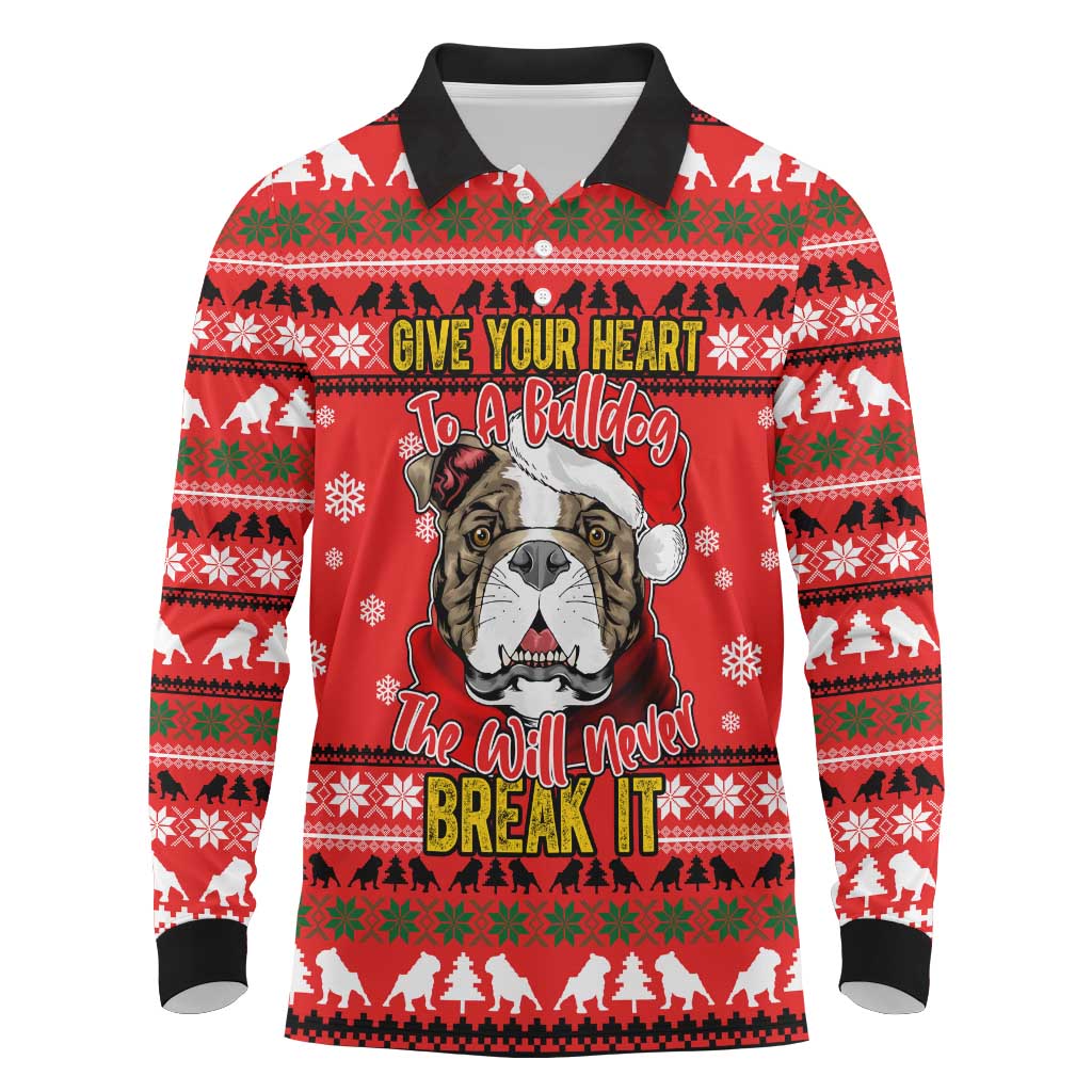 Give Your Heart Pitbull Dog Christmas Long Sleeve Polo Shirt Xmas Holiday Patterns - Wonder Print Shop