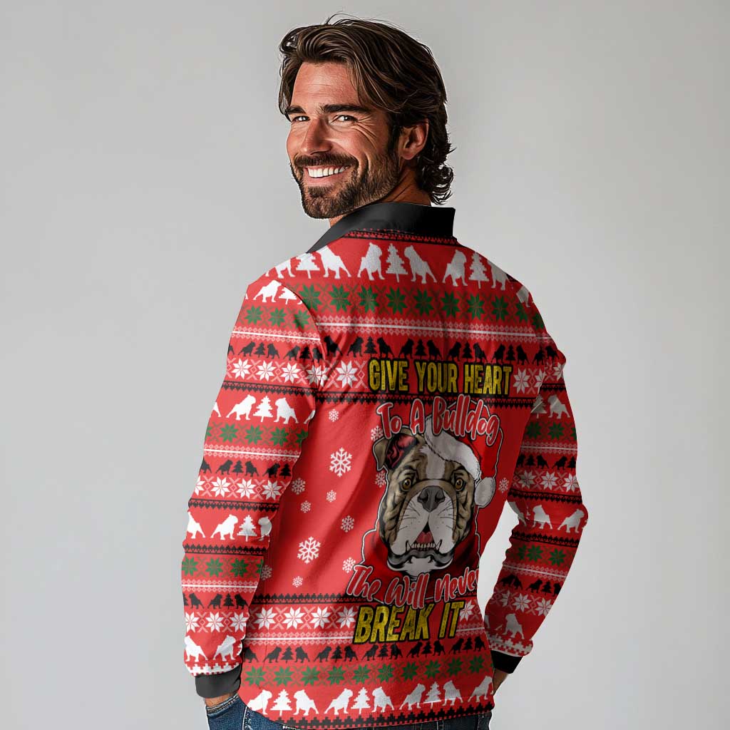 Give Your Heart Pitbull Dog Christmas Long Sleeve Polo Shirt Xmas Holiday Patterns - Wonder Print Shop