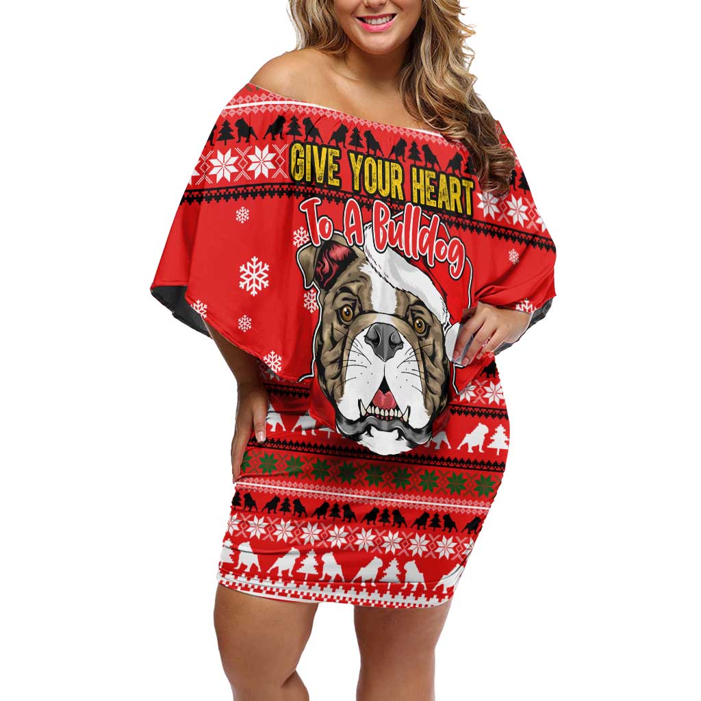 Give Your Heart Pitbull Dog Christmas Off Shoulder Short Dress Xmas Holiday Patterns - Wonder Print Shop