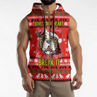 Give Your Heart Pitbull Dog Christmas Sleeveless Zip Hoodie Xmas Holiday Patterns - Wonder Print Shop