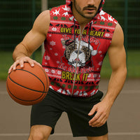 Give Your Heart Pitbull Dog Christmas Sleeveless Zip Hoodie Xmas Holiday Patterns - Wonder Print Shop
