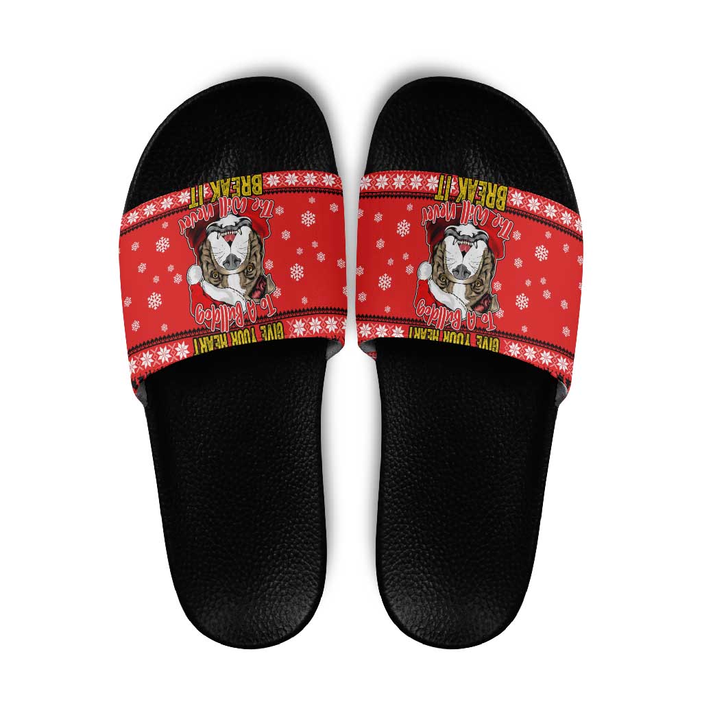 Give Your Heart Pitbull Dog Christmas Slide Sandals Xmas Holiday Patterns - Wonder Print Shop