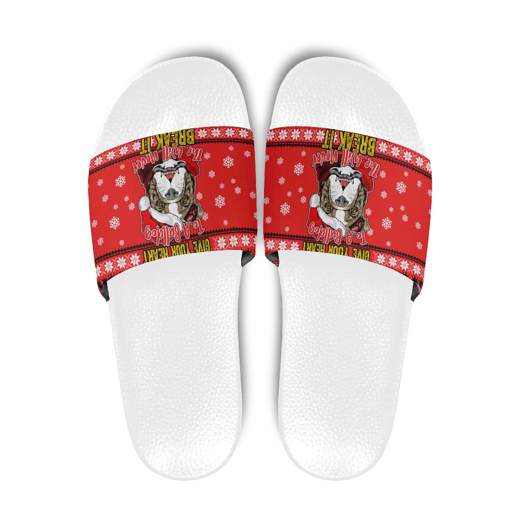Give Your Heart Pitbull Dog Christmas Slide Sandals Xmas Holiday Patterns - Wonder Print Shop