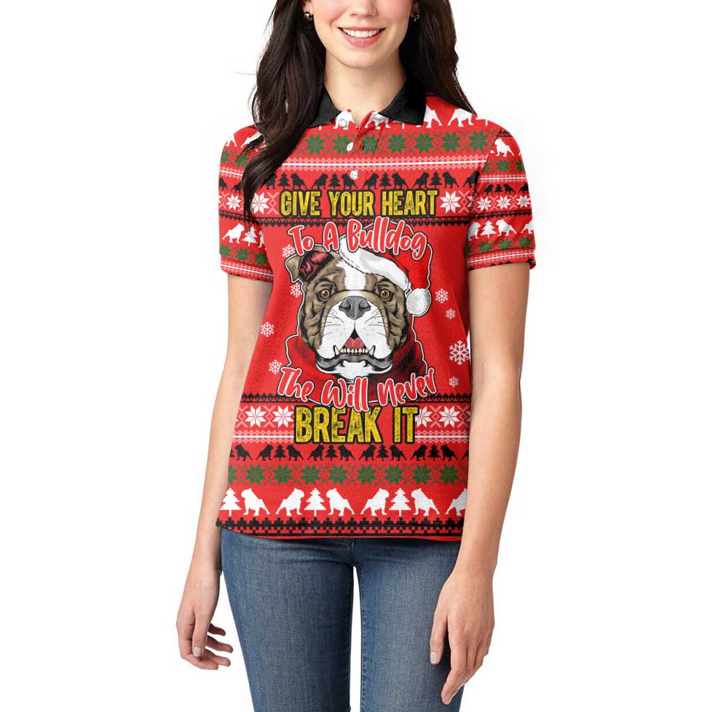 Give Your Heart Pitbull Dog Christmas Women Polo Shirt Xmas Holiday Patterns - Wonder Print Shop