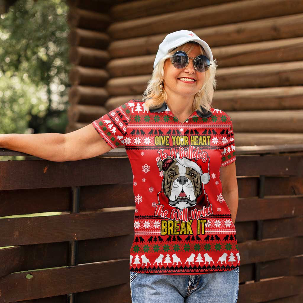 Give Your Heart Pitbull Dog Christmas Women Polo Shirt Xmas Holiday Patterns - Wonder Print Shop