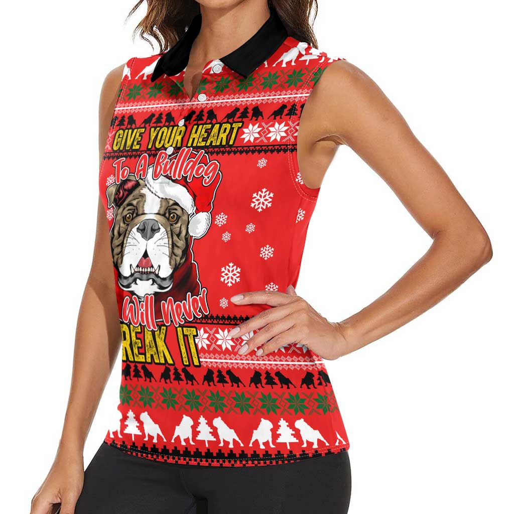 Give Your Heart Pitbull Dog Christmas Women Sleeveless Polo Shirt Xmas Holiday Patterns - Wonder Print Shop
