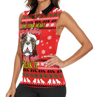 Give Your Heart Pitbull Dog Christmas Women Sleeveless Polo Shirt Xmas Holiday Patterns - Wonder Print Shop