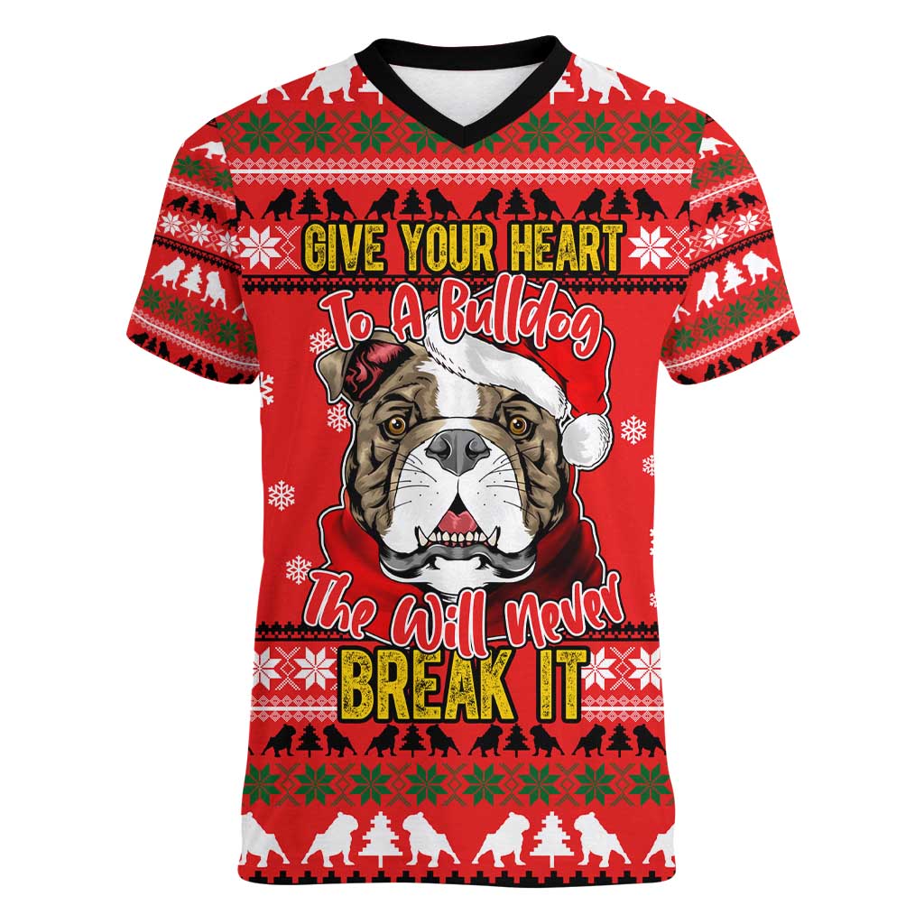 Give Your Heart Pitbull Dog Christmas Women V-Neck T-Shirt Xmas Holiday Patterns - Wonder Print Shop