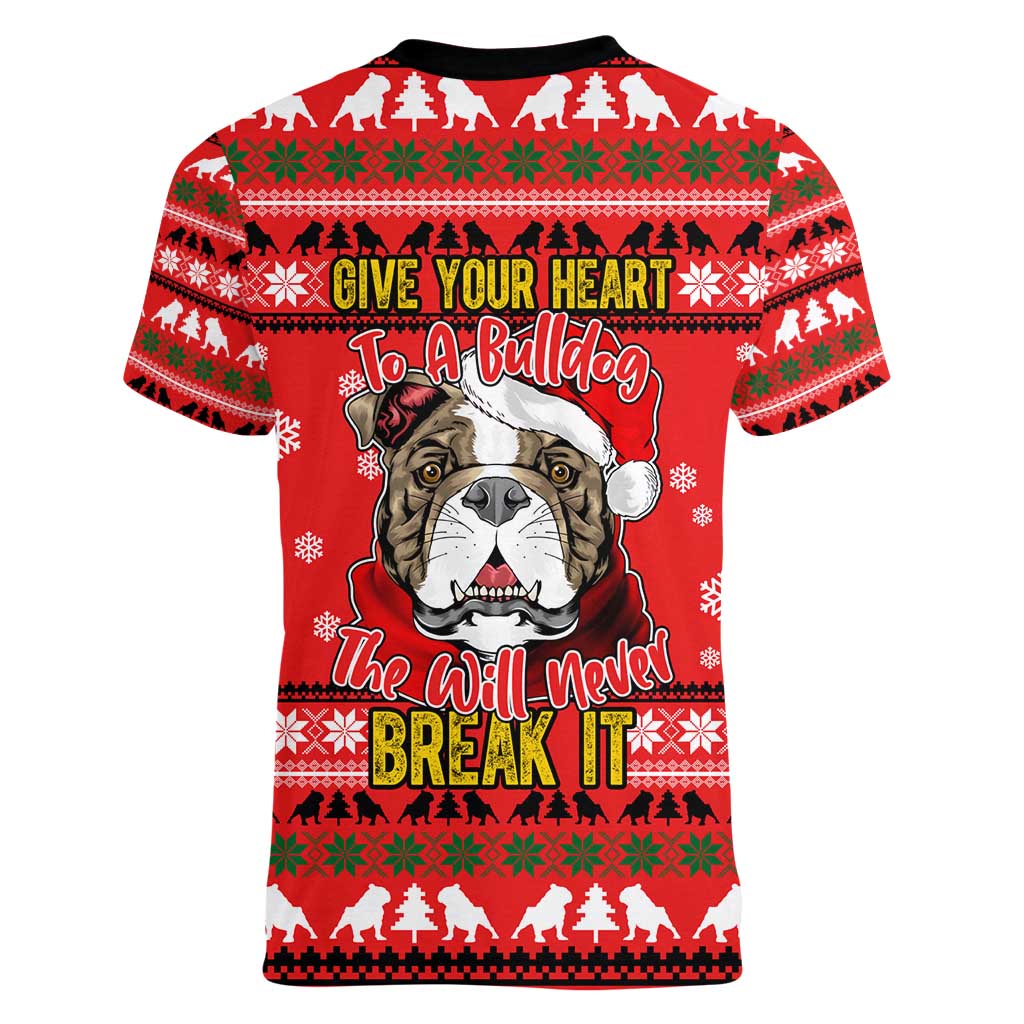 Give Your Heart Pitbull Dog Christmas Women V-Neck T-Shirt Xmas Holiday Patterns - Wonder Print Shop