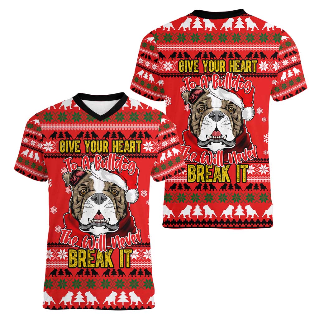 Give Your Heart Pitbull Dog Christmas Women V-Neck T-Shirt Xmas Holiday Patterns - Wonder Print Shop