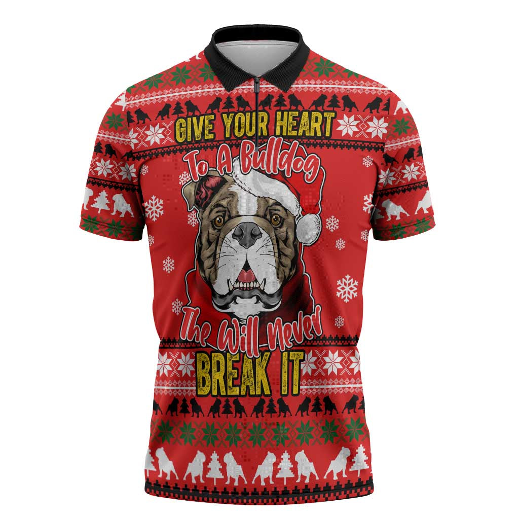 Give Your Heart Pitbull Dog Christmas Zipper Polo Shirt Xmas Holiday Patterns - Wonder Print Shop