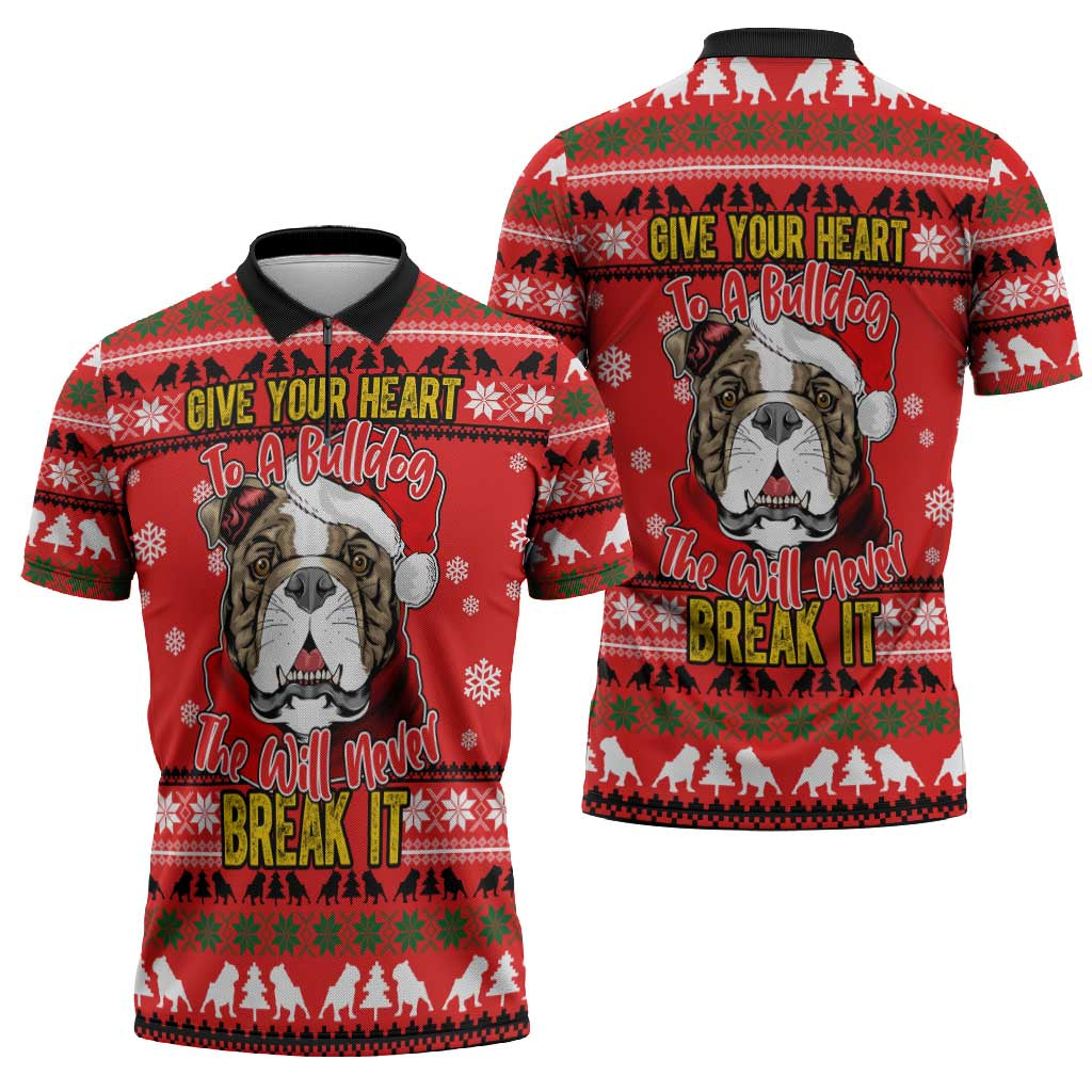 Give Your Heart Pitbull Dog Christmas Zipper Polo Shirt Xmas Holiday Patterns - Wonder Print Shop