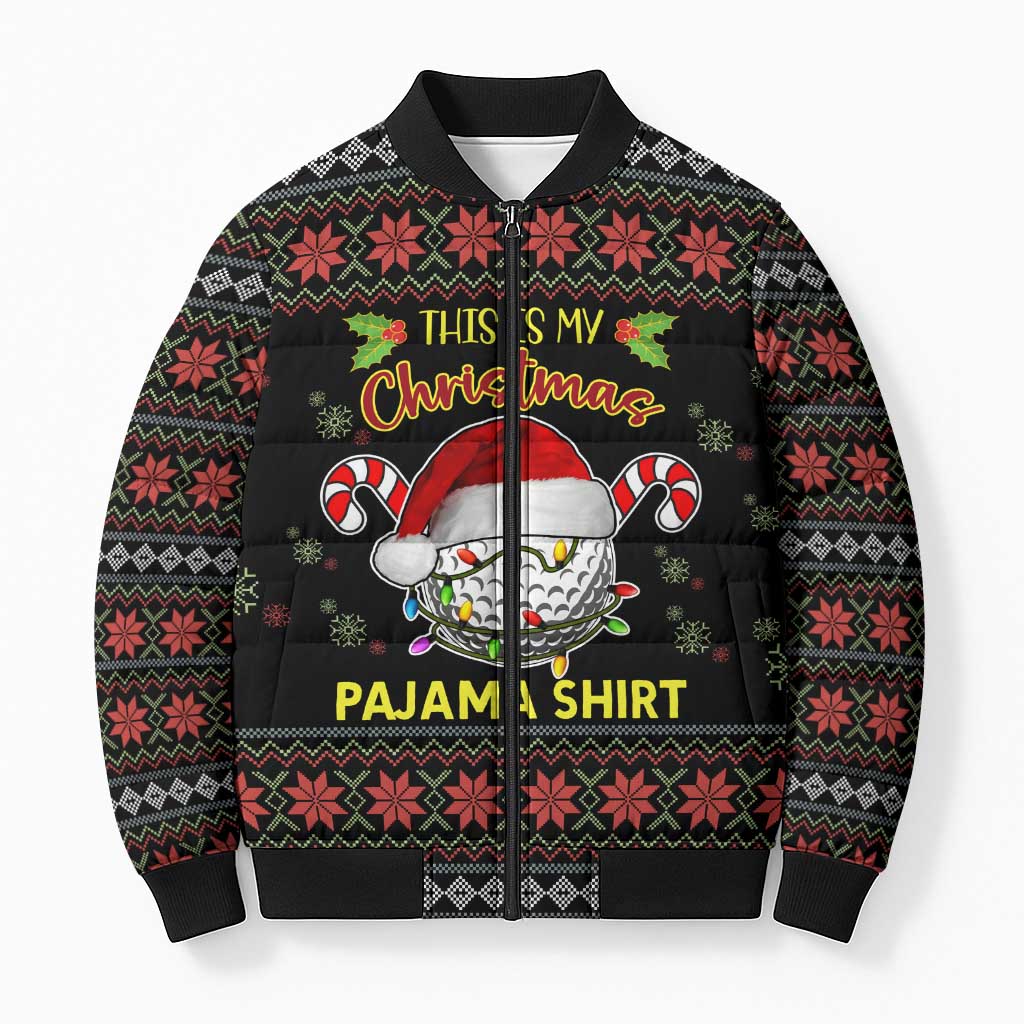 Golf Pajama Christmas Bomber Puffer Jacket Xmas Holiday Patterns - Wonder Print Shop