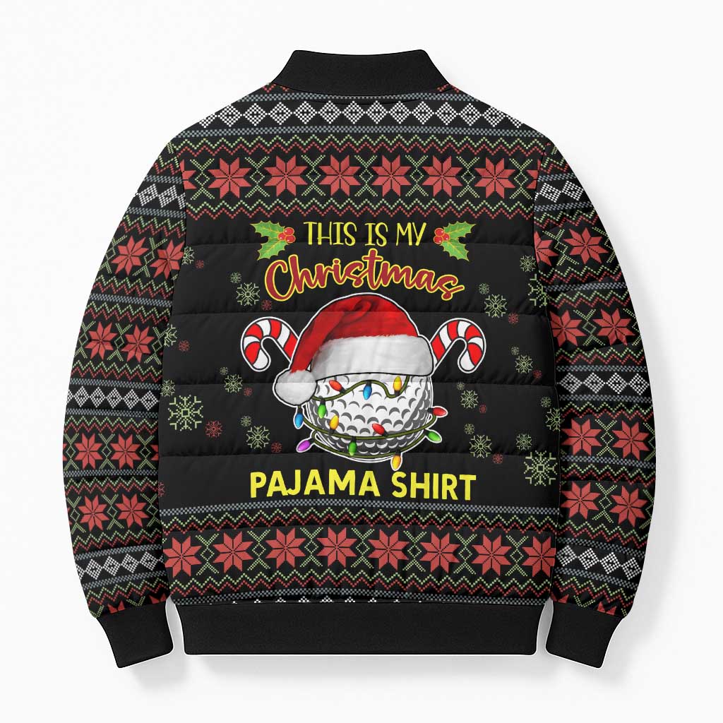 Golf Pajama Christmas Bomber Puffer Jacket Xmas Holiday Patterns - Wonder Print Shop